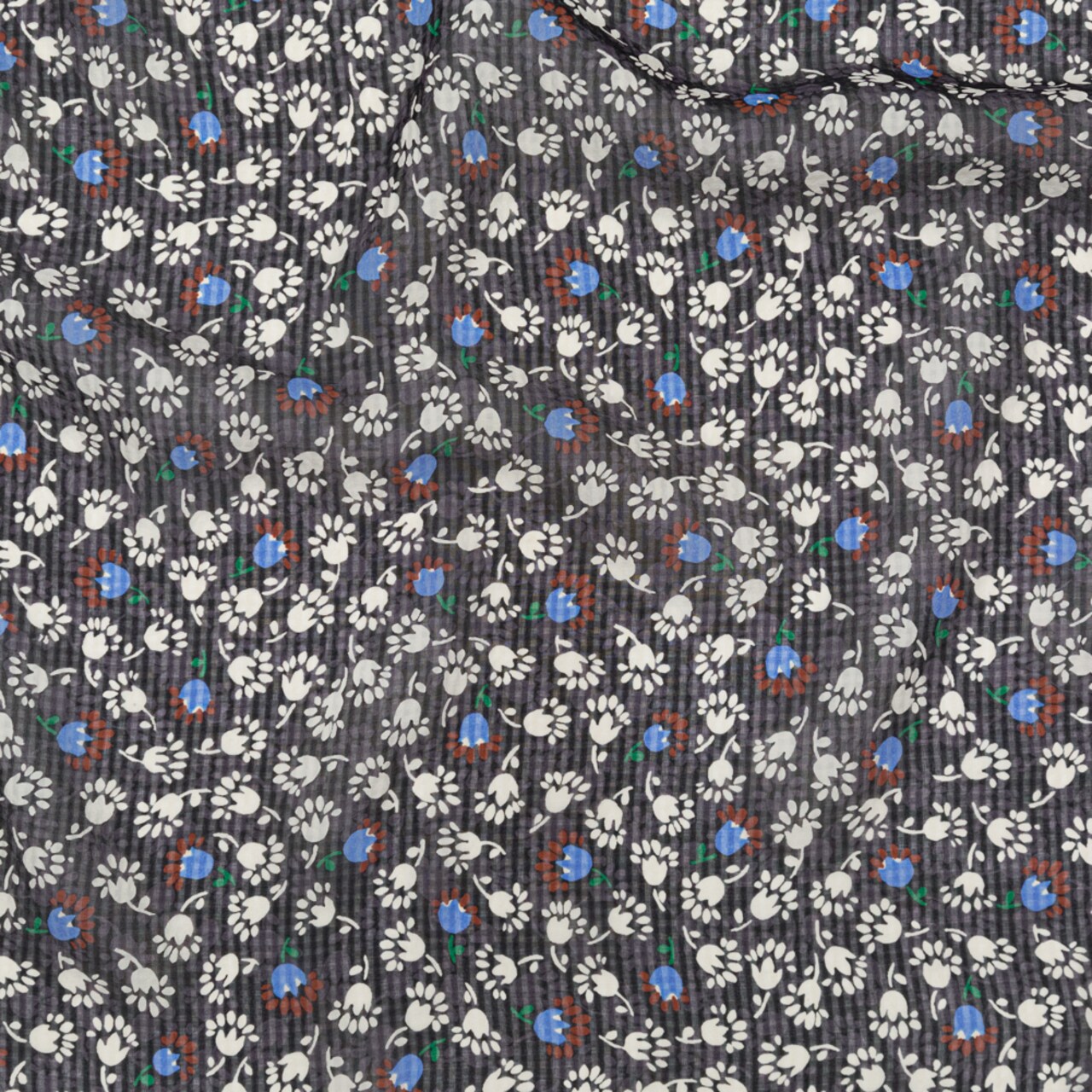 1 Yard Blackened Pearl Multi Color Tossed Floral Gingham Silk Georgette Fabric 44 Inch Width